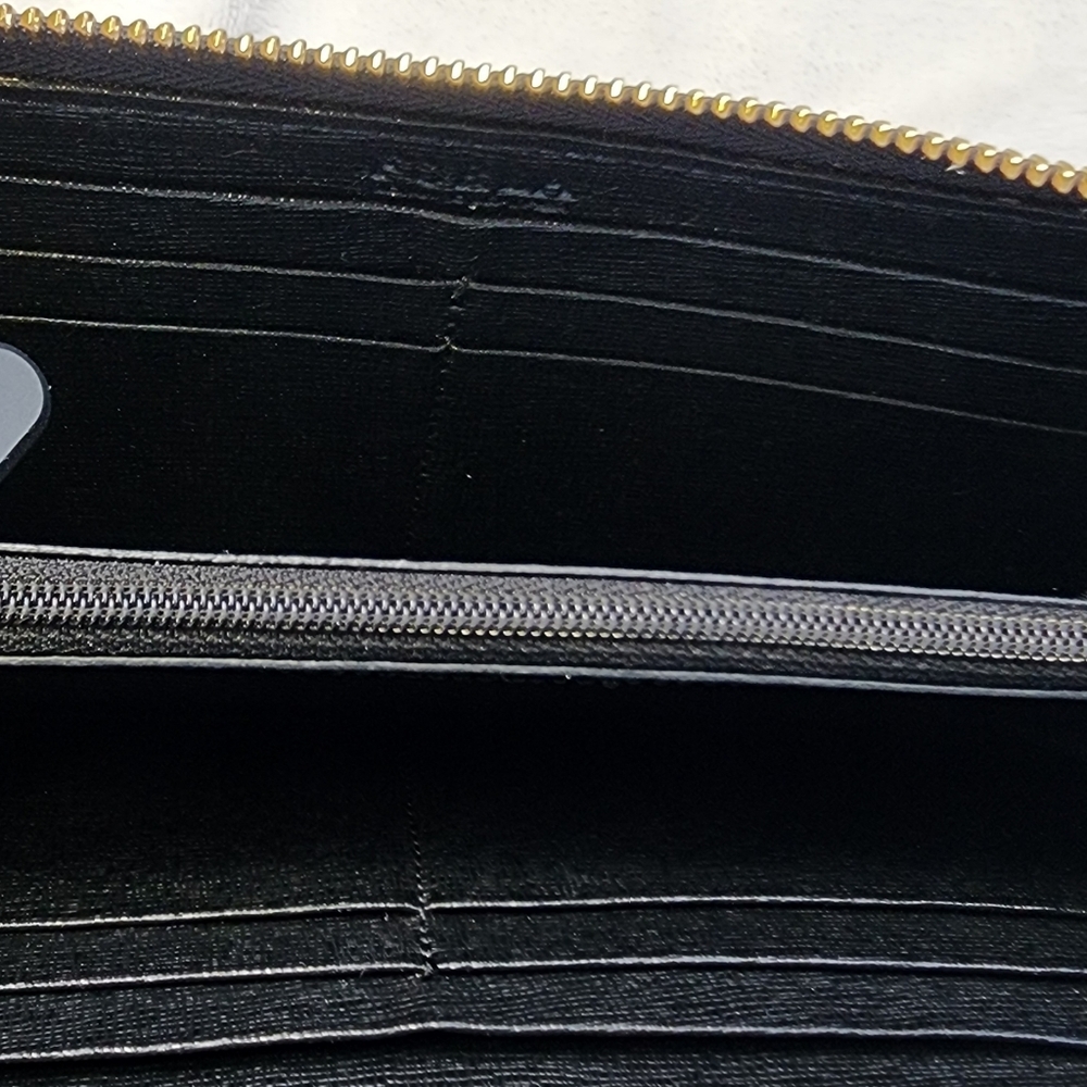 FURLA Saffiano Leather Zip Around Long Wallet Black Gold Logo Women's Italy EUC - Picture 8 of 15